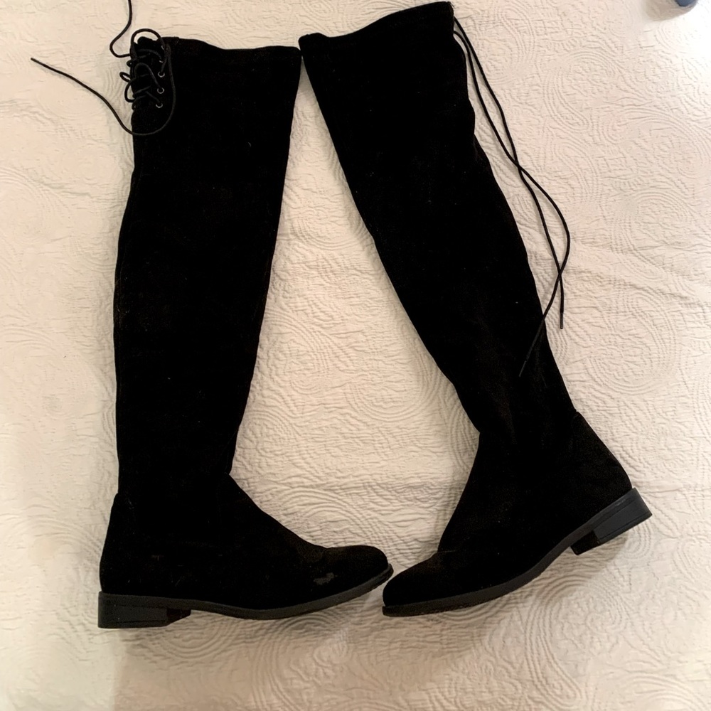 womens suede over the knee zip back lace up boot